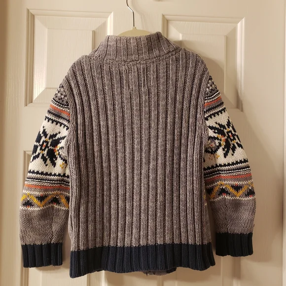 Old Navy Handsome Gray, Navy, Cream & Orange Pattern Heavy Knit Zip Sweater (5T) - Picture 4 of 4